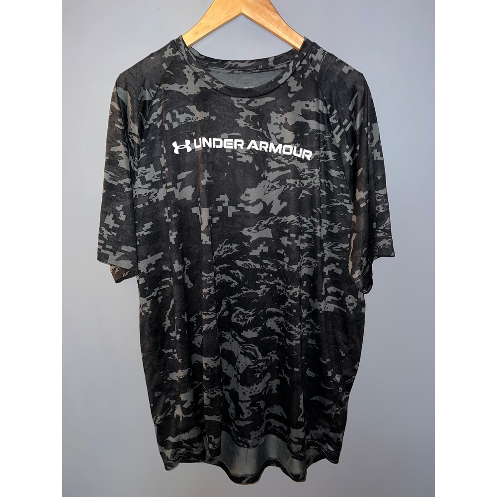 Under Armour Mens XXL HeatGear Digital Camo Short Sleeve Performance Shirt Black